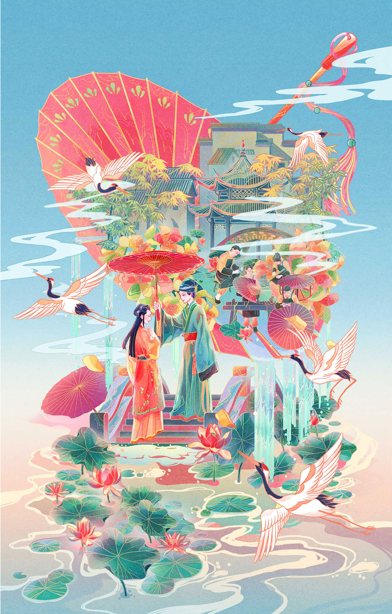 国风国潮插画-美食成都火锅主题及非遗油纸伞主题|插画|商业插画|知之