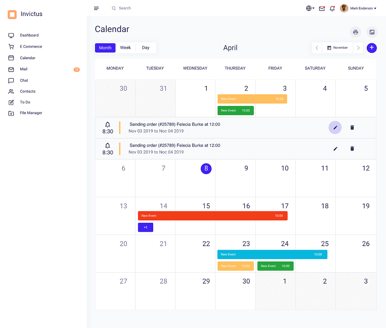 一套商城后台管理界面 含订单/商品/客服/ 工作计划等