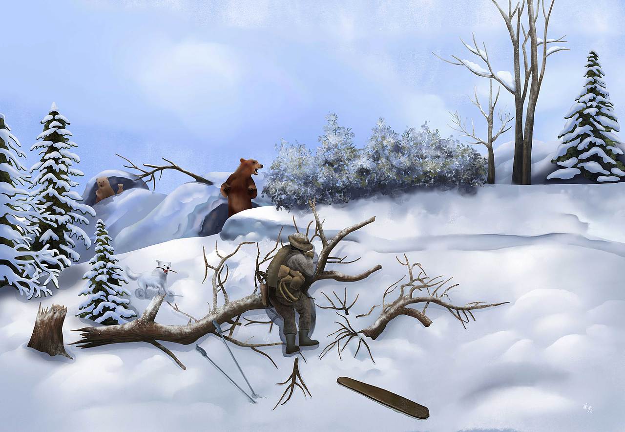 熊洞,猎犬,猎人