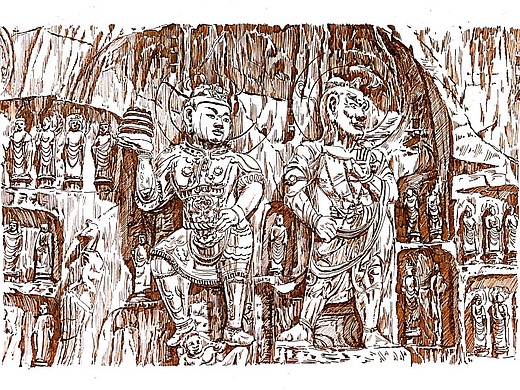 石窟艺术钢笔画