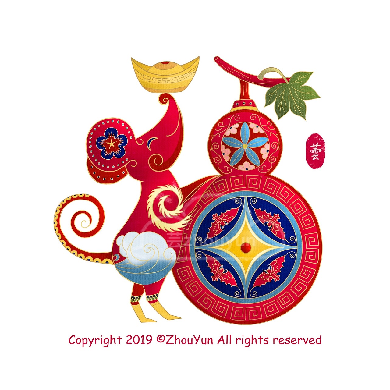 金鼠送福传统纹样插画