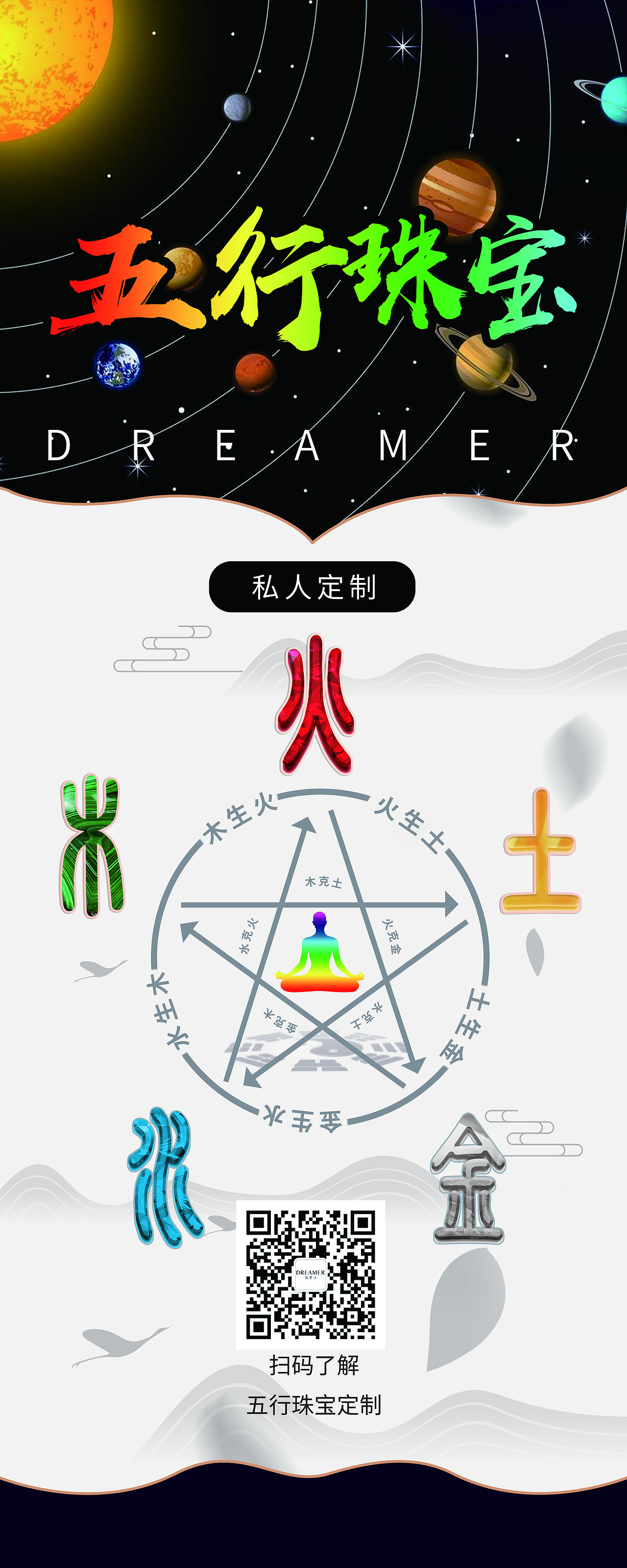 五行文化珠宝易拉宝展架