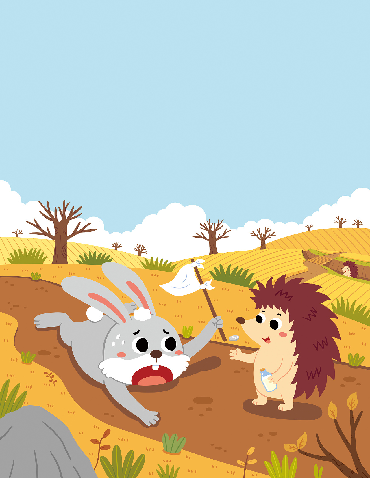 儿童插画~兔子和刺猬~!