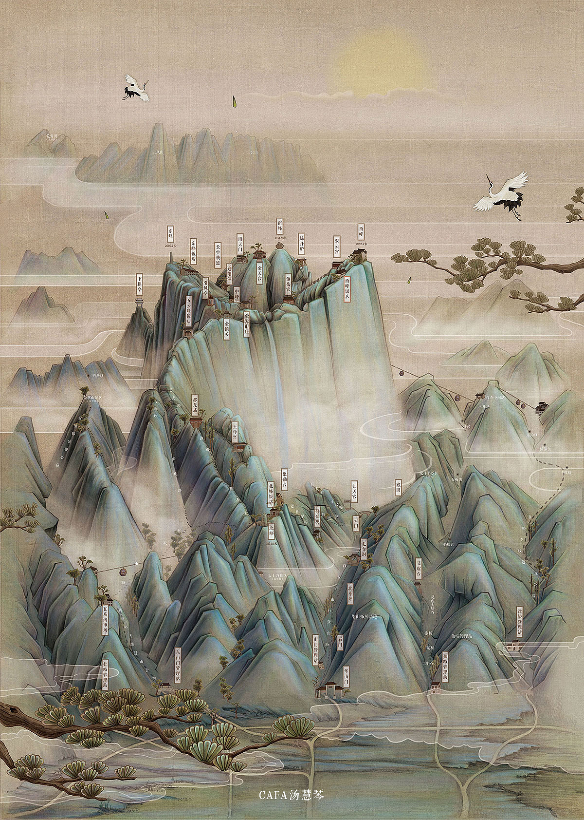 华山中国风手绘地图