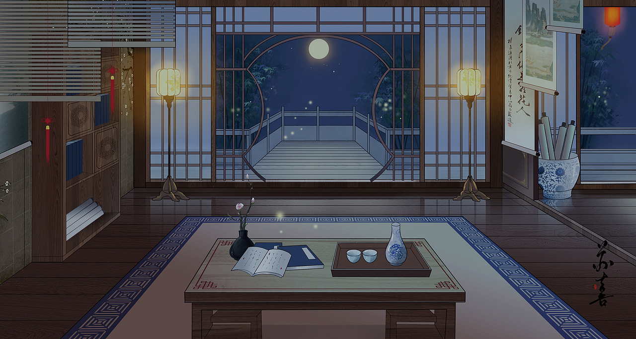 古风场景插画—早午晚雨雪晚