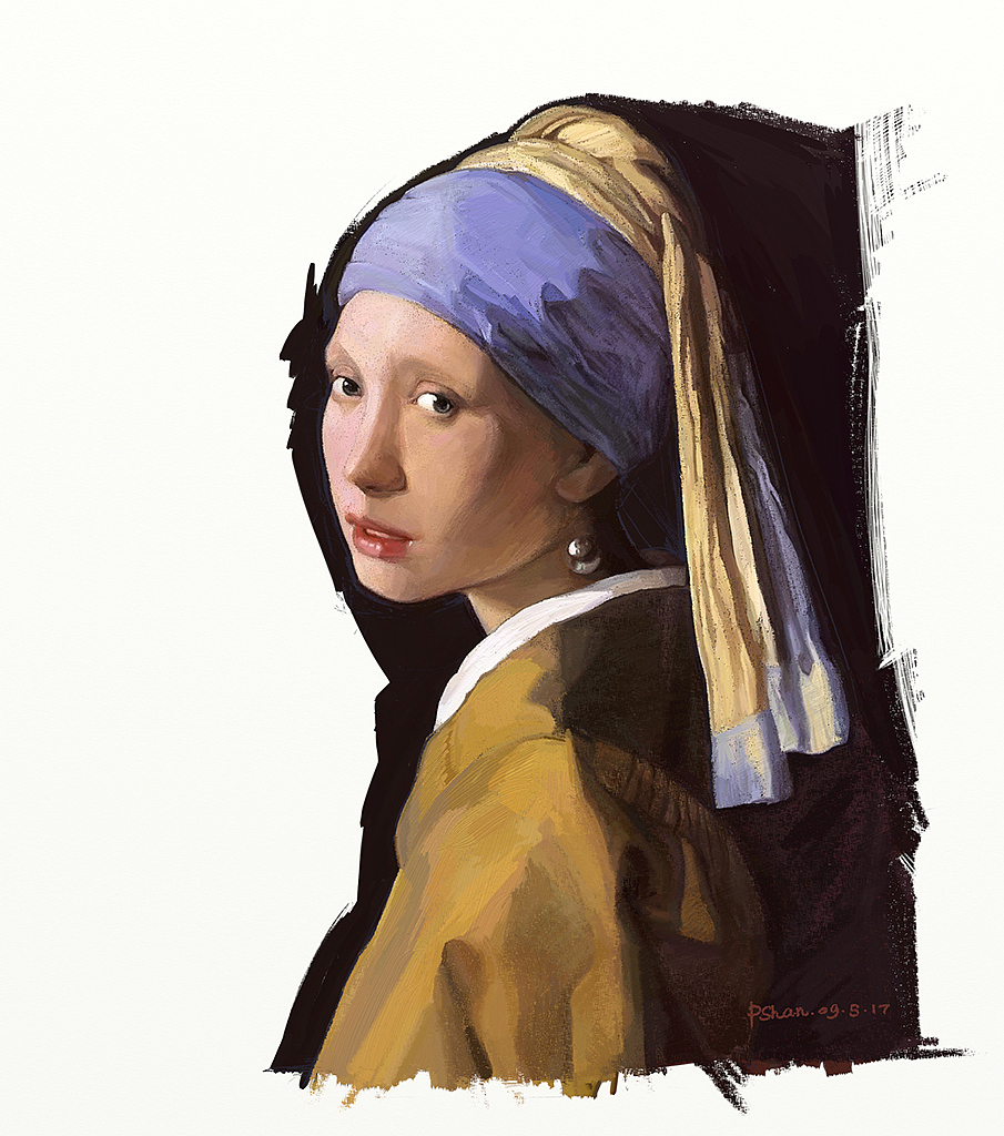 一张临摹的旧作《戴珍珠耳环的少女》