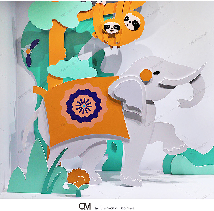 夏季树懒大象橱窗|空间|展陈设计|om橱窗设计 - 原创作品 - 站酷