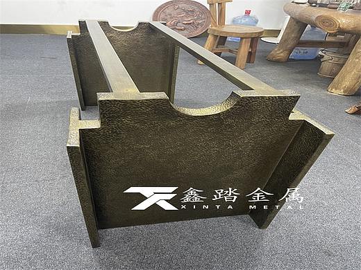 青古铜肌理纹铜茶几、纯手工锻造肌理造型茶几质感超强