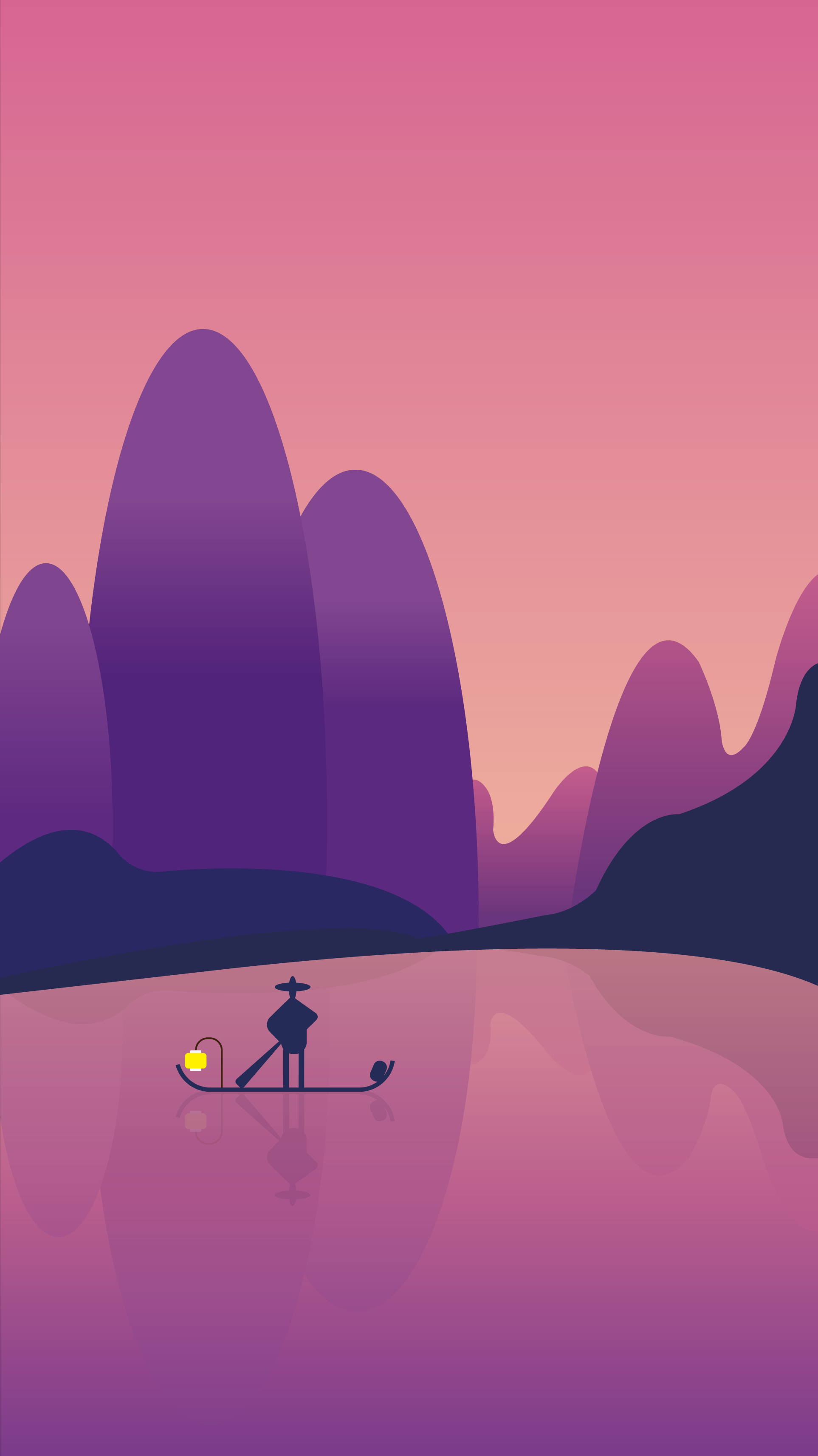 渐变山水风景渔夫插画_深圳网页设计公司