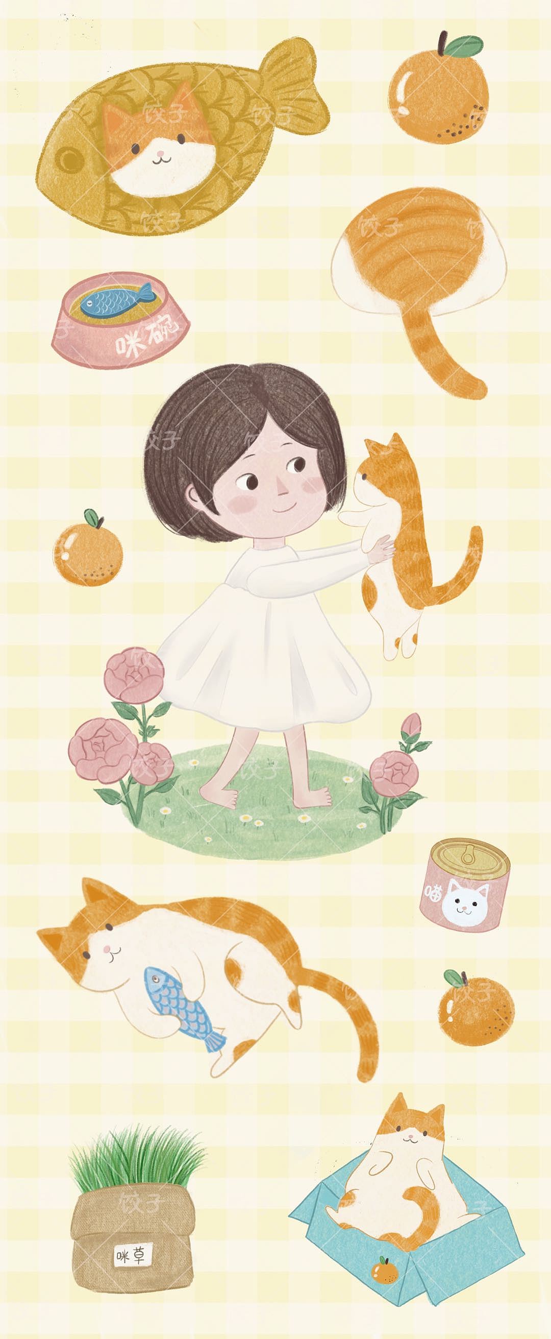 女孩与猫（图ZMzI3ODEyNjY0） - 儿童插画 - 站酷设计师科三还没过原创素材 - 站酷ZCOOL