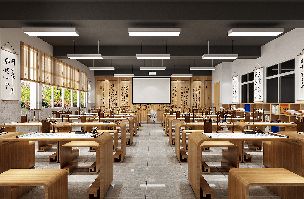 新中式学校书法教学教室重庆/设计爱好者/3年前/6258浏览拾一石