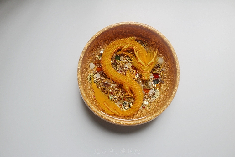 金箔聚宝龙盆 琥珀绘