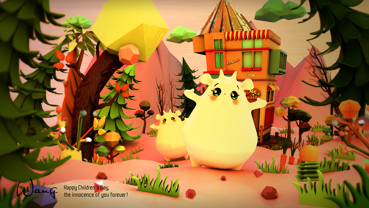 2018六一快乐贺图～c4d（图ZMTE0ODE1NzQw） - 场景 - 站酷设计师YW__WANG原创素材 - 站酷ZCOOL