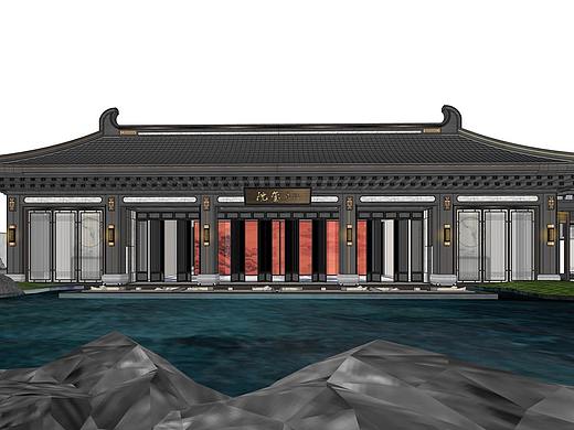 建发玺院新中式示范区景观SU模型下载