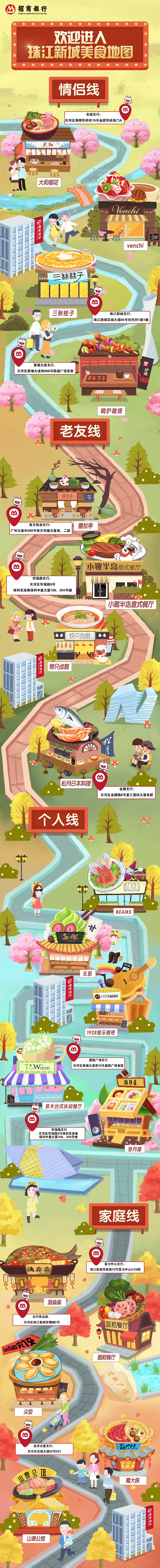 招行银行广州分行美食地图美食线路插画（图ZMTA4MTI4MTg4） - 宣传物料 - 站酷设计师aaBee原创素材 - 站酷ZCOOL