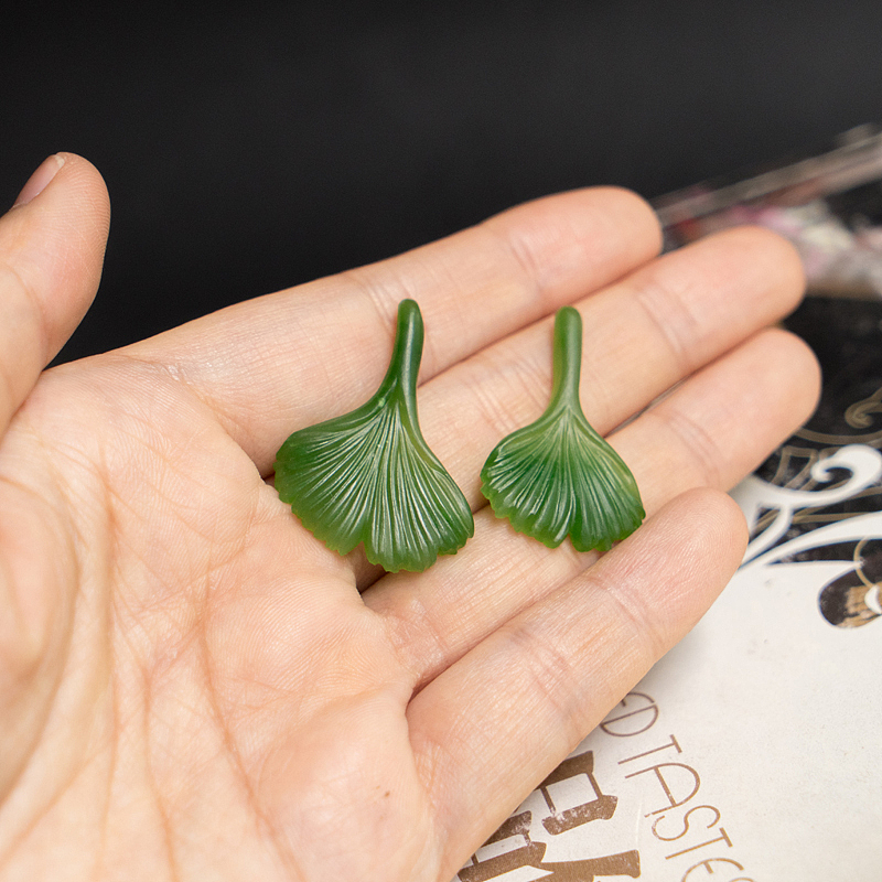 手工玉石雕刻碧玉银杏叶