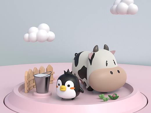 一只奶牛和一只企鹅