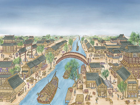 汴河风光想象图插画