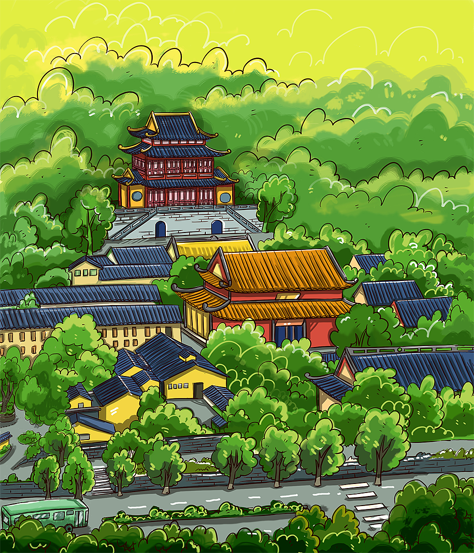 杭州西湖十景旅游手绘卡通绘画策划风景区园林插画地图