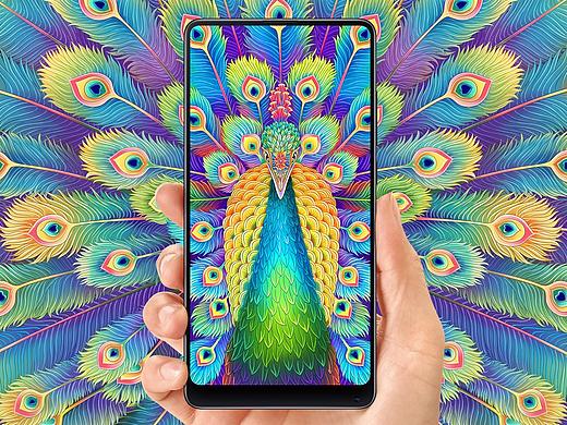 小米MIX2海报插画 全面屏-孔雀开屏