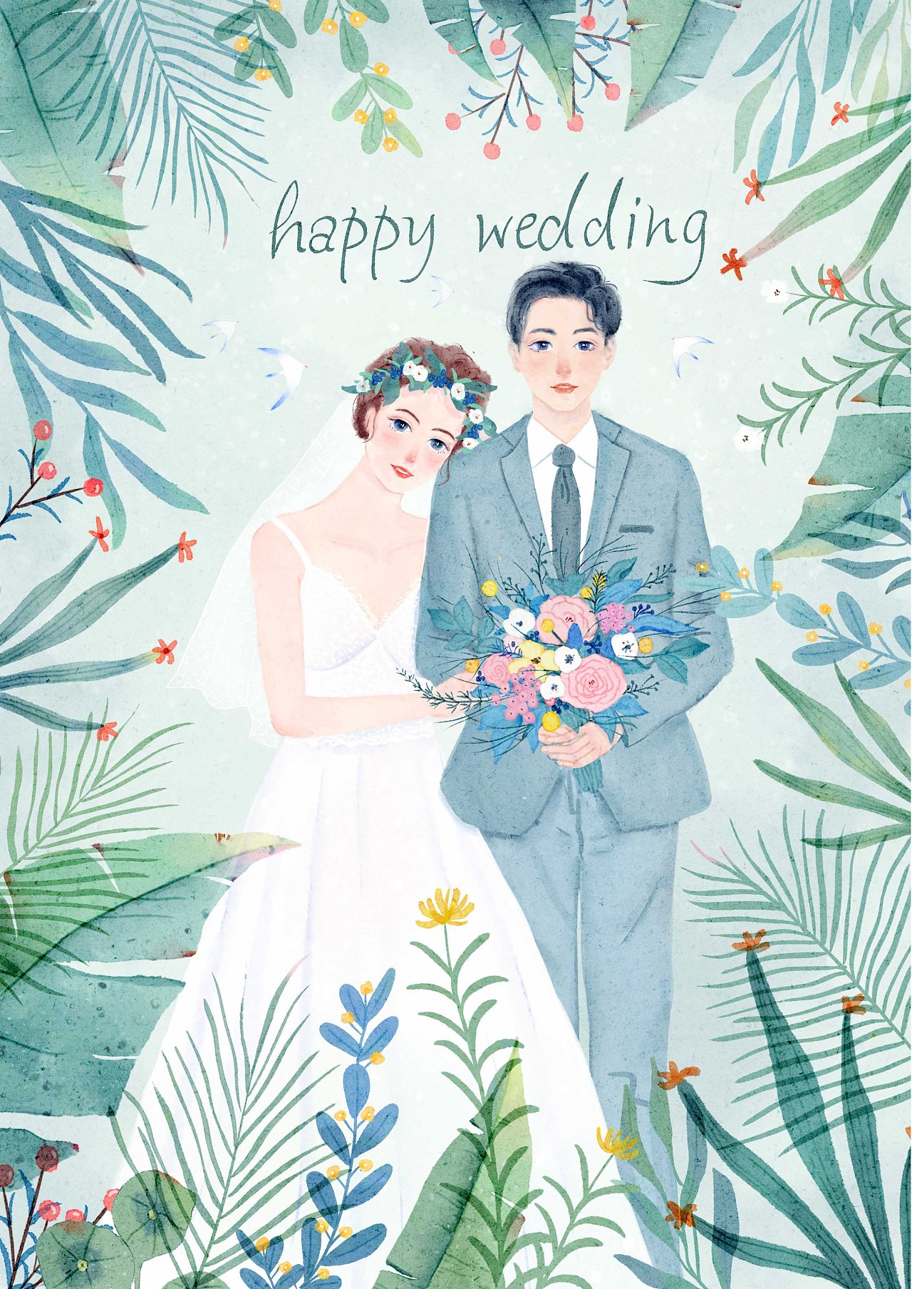 婚礼请柬|插画|商业插画|咸鱼儿不闲 - 原创作品 - 站酷 (zcool)