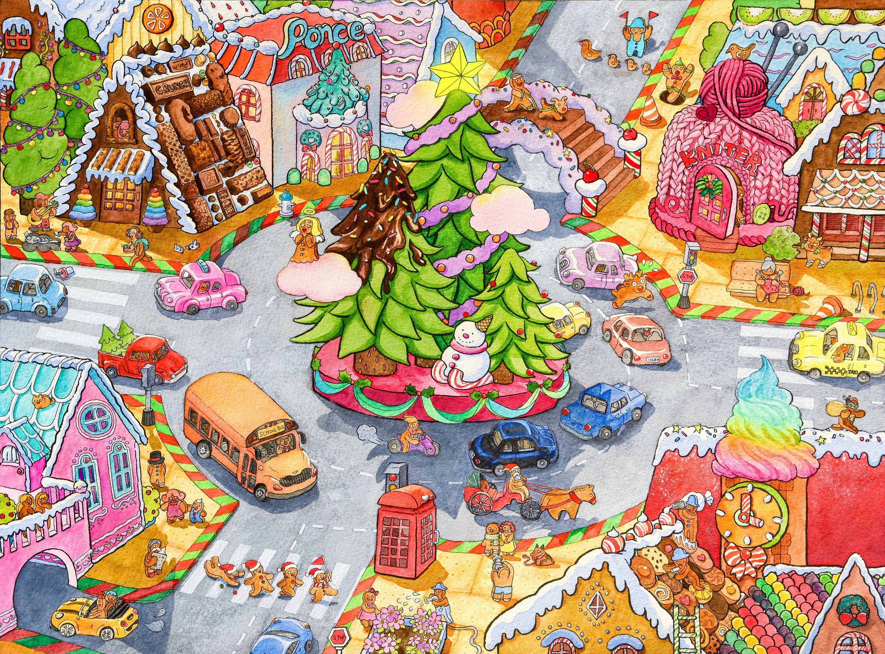 圣诞节手绘水彩明信片设计