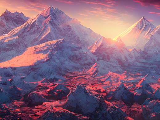 #站酷梦笔#珠穆朗玛峰的落日,赛博朋克