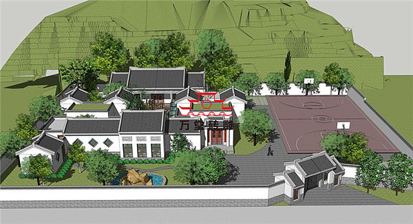 仿古砖雕装饰的中式仿古建筑效果图