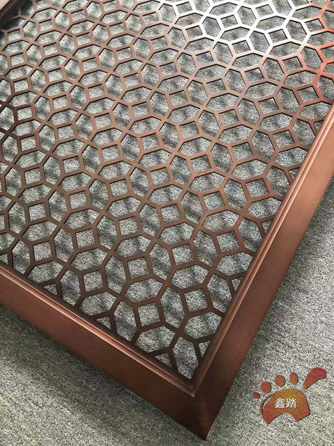 拉丝古铜做旧铝板雕刻屏风 铜钱花造型中式屏风参考