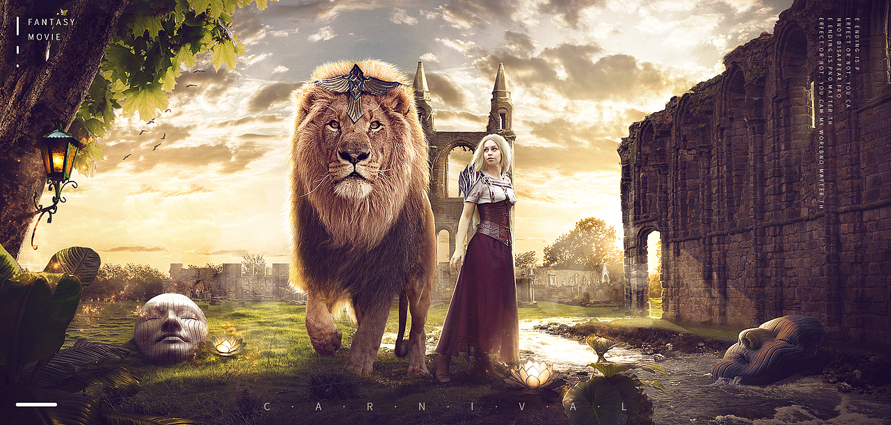 奇幻狮子与美女合成