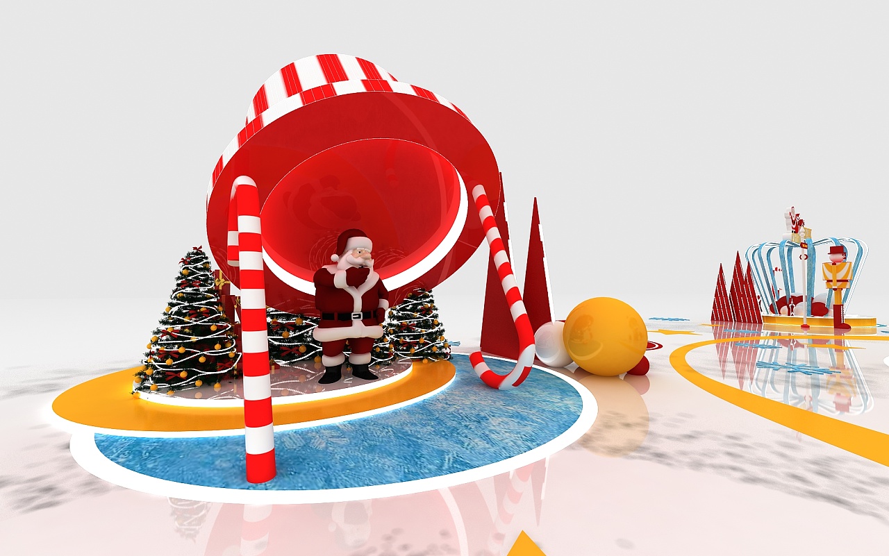 圣诞主题美陈中庭吊饰室外商场dp点3d效果图设计制作