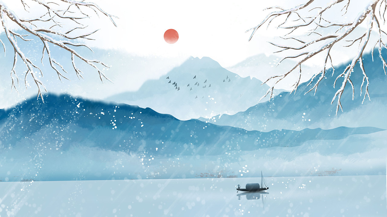 寒冬水墨山水插画场景|插画|创作习作|含宣script丶 - 原创作品