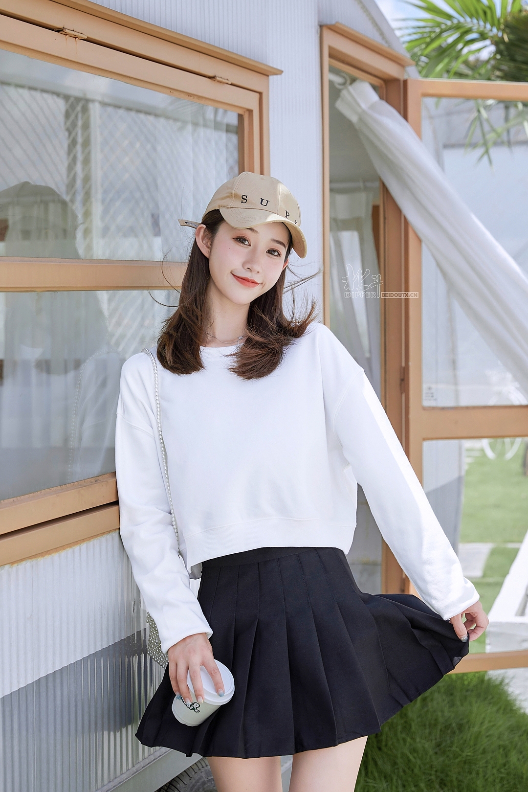 长款卫衣纯色韩板小清新卫衣休闲卫衣街头风 模特拍摄