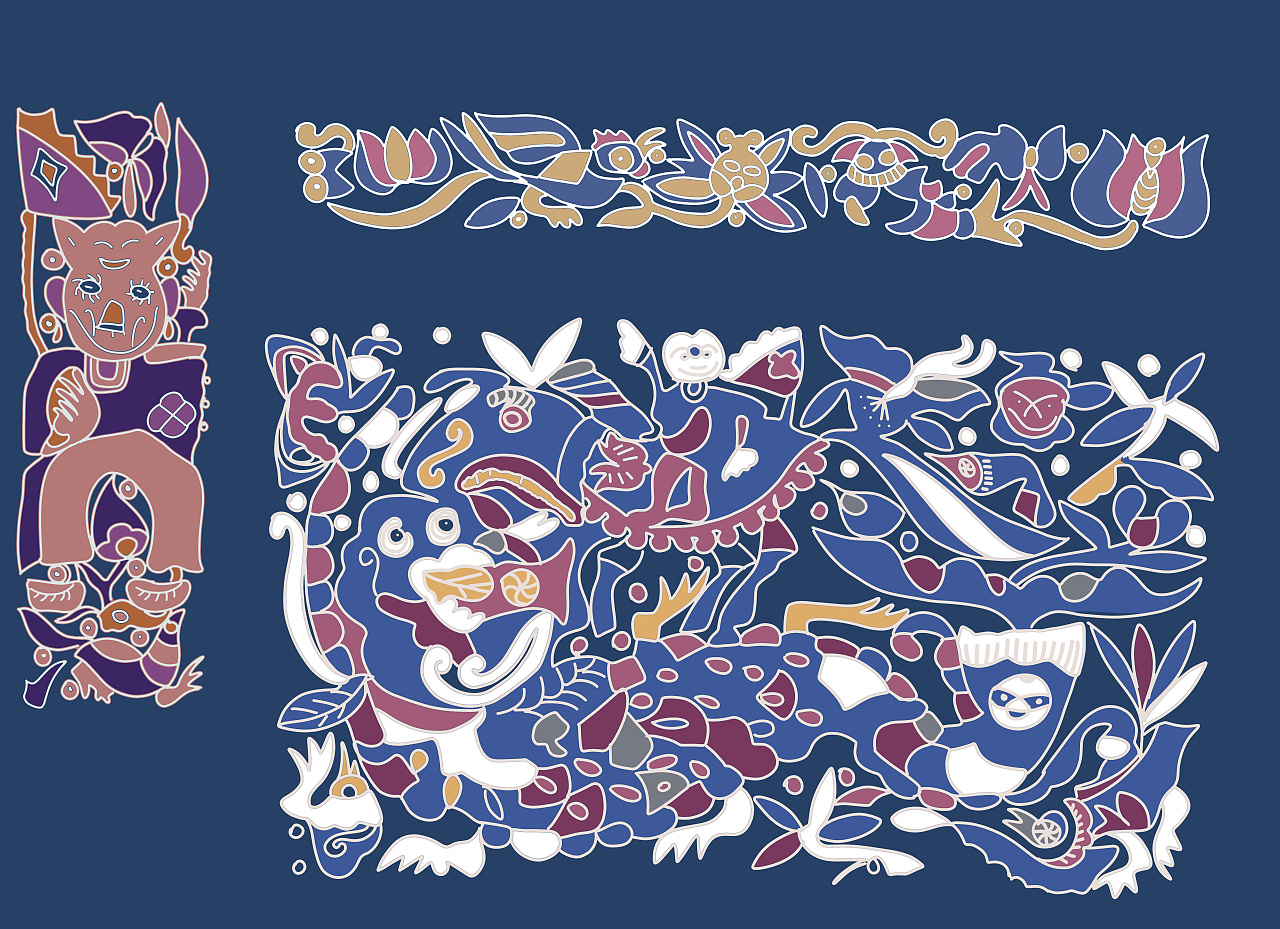 少数民族刺绣图案手绘插画