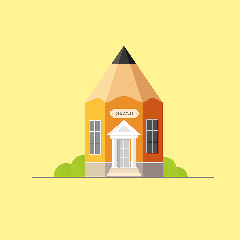 扁平插画 铅笔房子