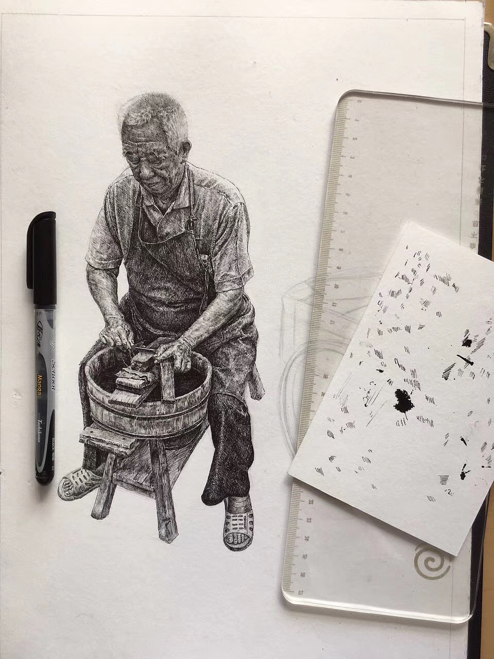 写实钢笔画人物——磨刀匠|纯艺术|绘画|笔尖陌生人_原创作品-站酷