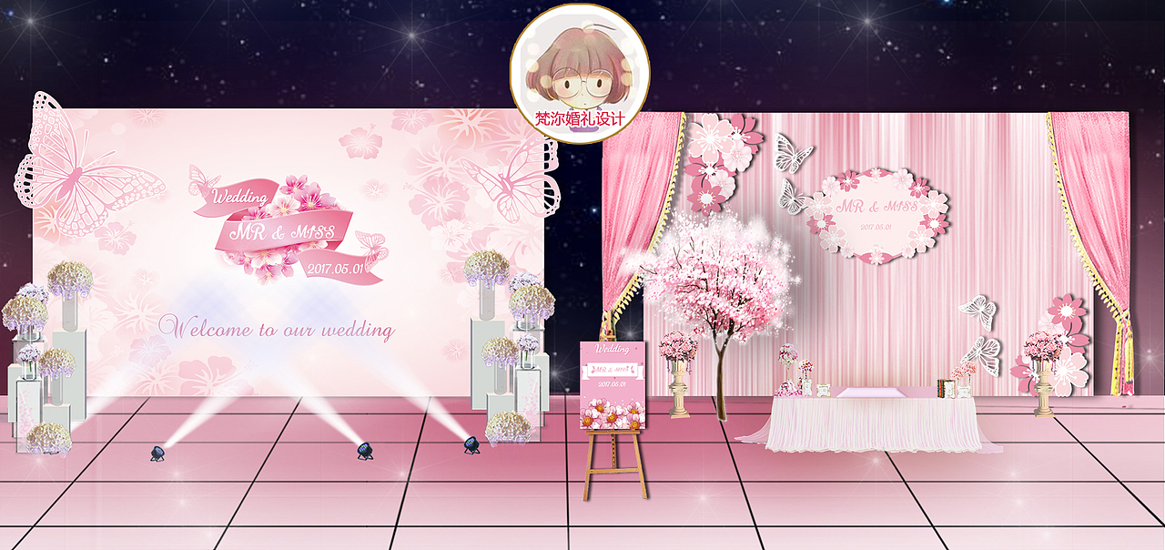 粉色櫻花主題婚禮效果圖（圖ZNzQ2NjEzODg=） - 品牌 - 站酷設(shè)計(jì)師MissFannie原創(chuàng)素材 - 站酷ZCOOL