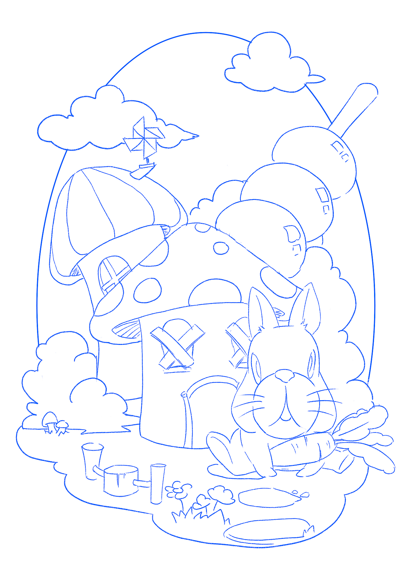 兔兔蘑菇屋-商插-儿童插画