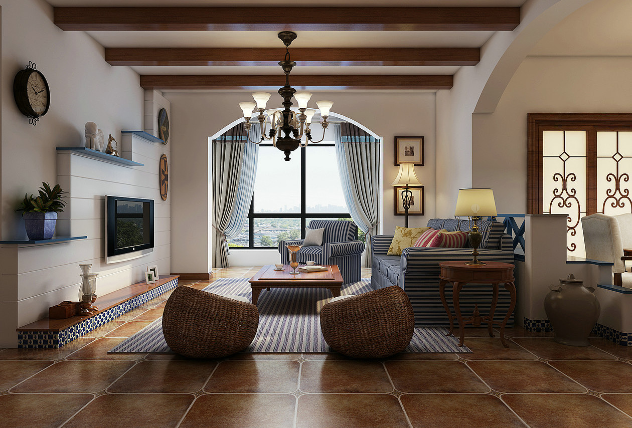田园风格客厅效果图全景设计