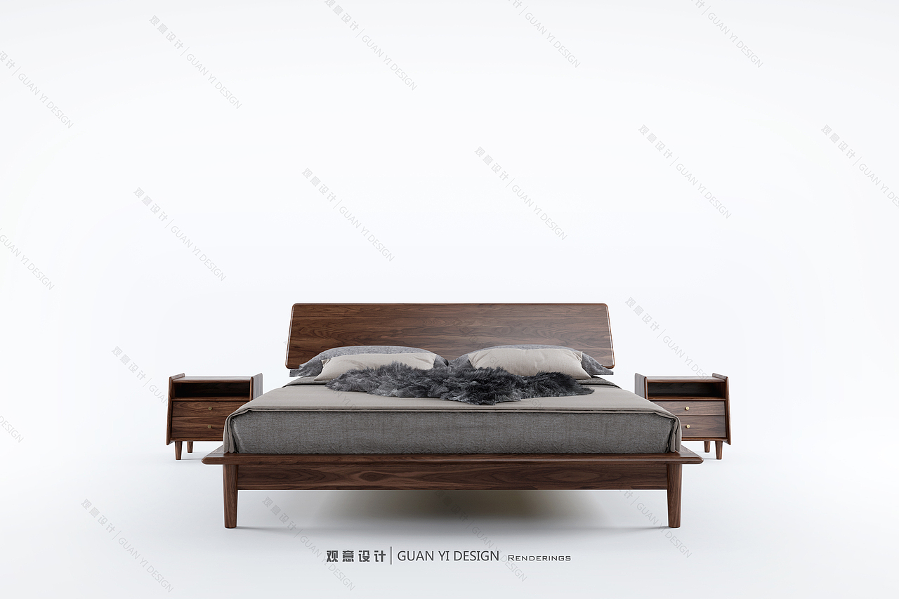 現(xiàn)代黑胡桃實(shí)木床+床頭柜表現(xiàn)（圖ZMTg0ODE2ODAw） - 生活用品 - 站酷設(shè)計(jì)師觀意設(shè)計(jì)原創(chuàng)素材 - 站酷ZCOOL