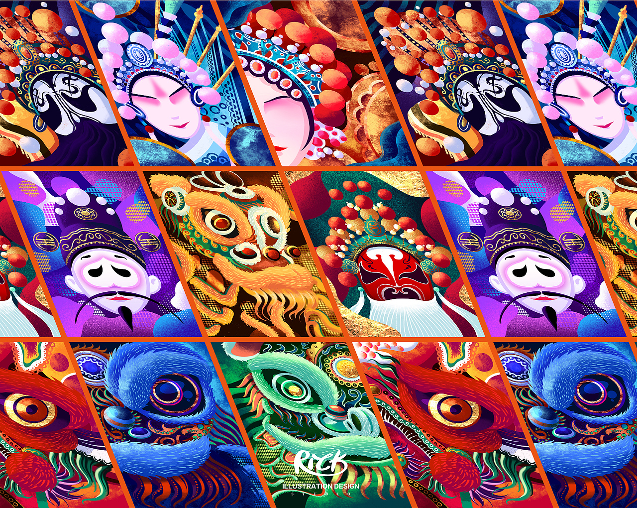 京剧和舞狮（图ZMTU3MDQzNDI4） - 商业插画 - 站酷设计师RICK迁原创素材 - 站酷ZCOOL