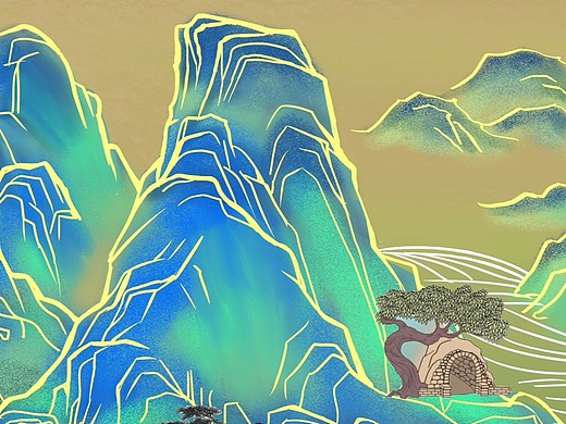 板绘国风山水(千里江山)