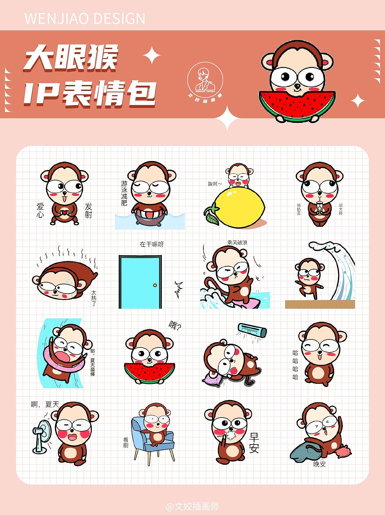 原创IP大眼猴表情包设计