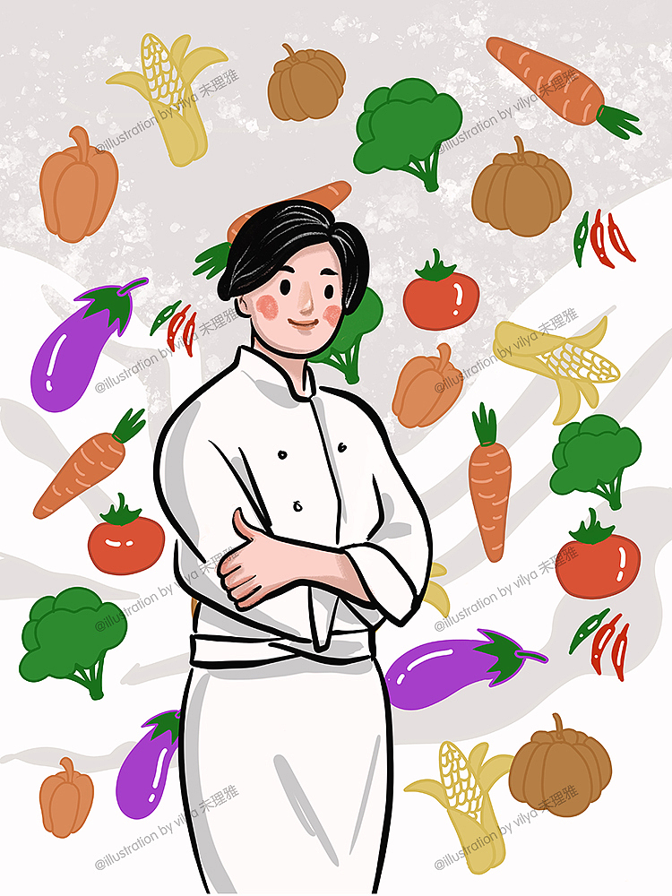 蔬菜食物背景和厨师职业人物形象（图ZMTk4MTgwNTI4） - 商业插画 - 站酷设计师未理雅原创素材 - 站酷ZCOOL