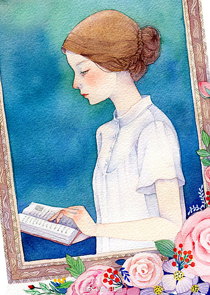 美丽的读者——水彩插画