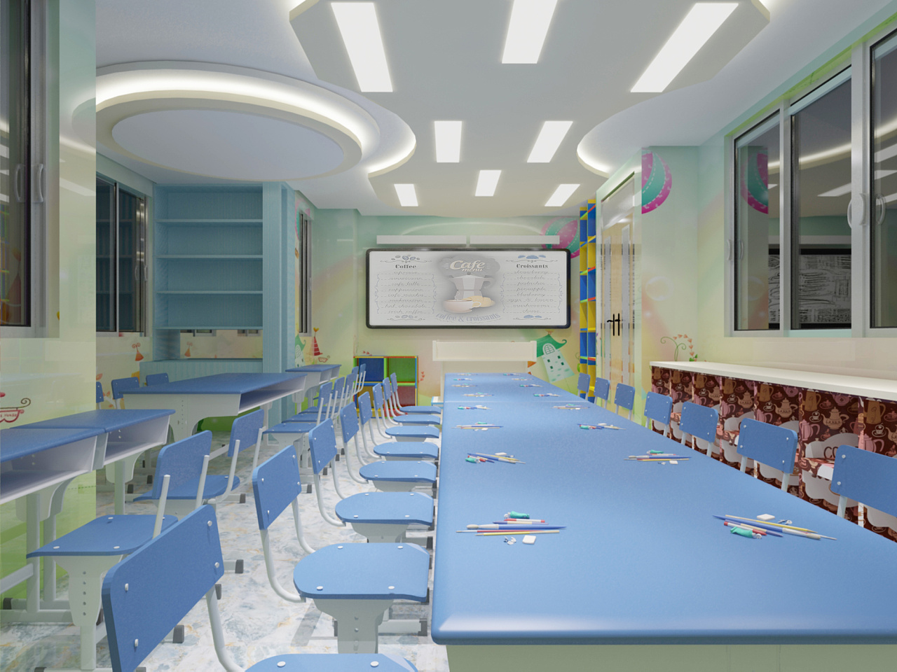 食堂二层室内设计效果图|空间|家装设计|大大大脑袋 - 原创作品 - 站酷 (ZCOOL)