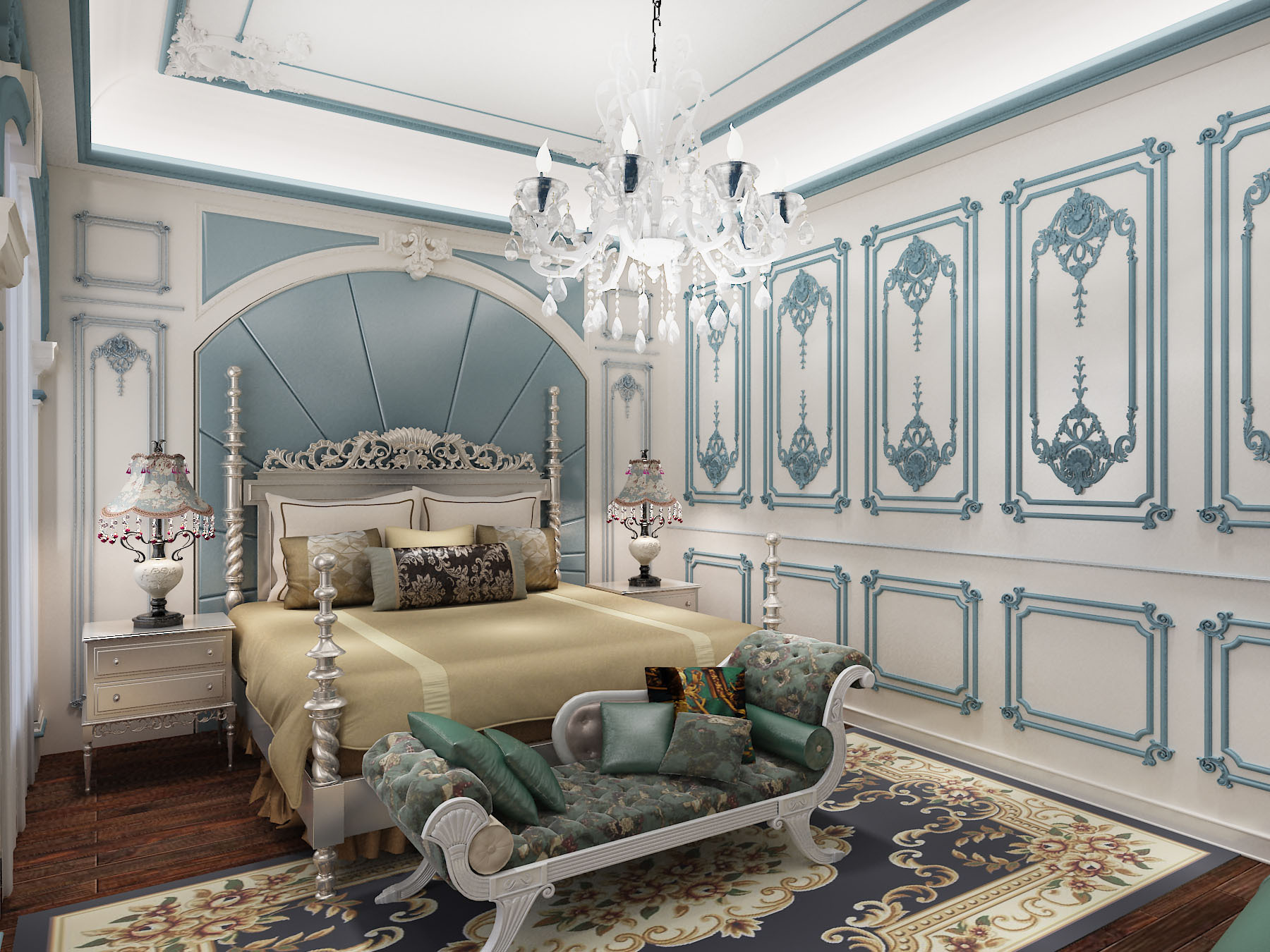 欧式床头背景墙双人床床头柜休闲椅3D模型下载_ID10306822_3dmax免费模型-欧模网