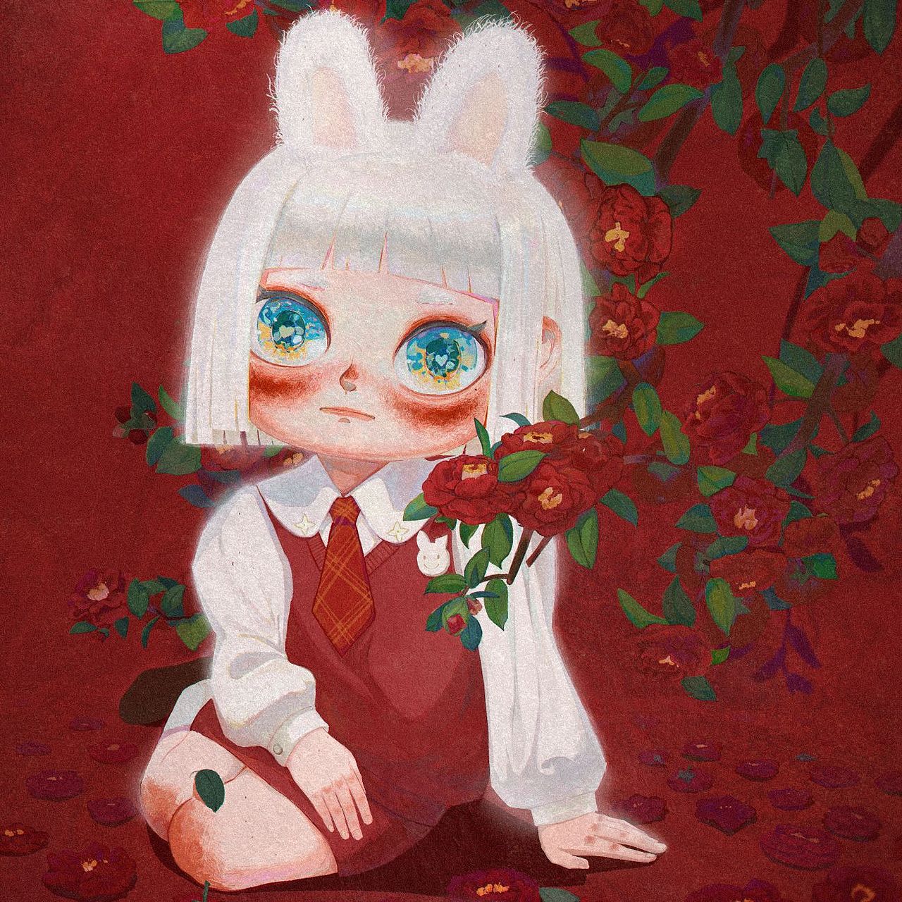 花系列-山茶花少女（图ZMzQyNDI4NDEy） - 新锐潮流插画 - 站酷设计师鱼支原创素材 - 站酷ZCOOL