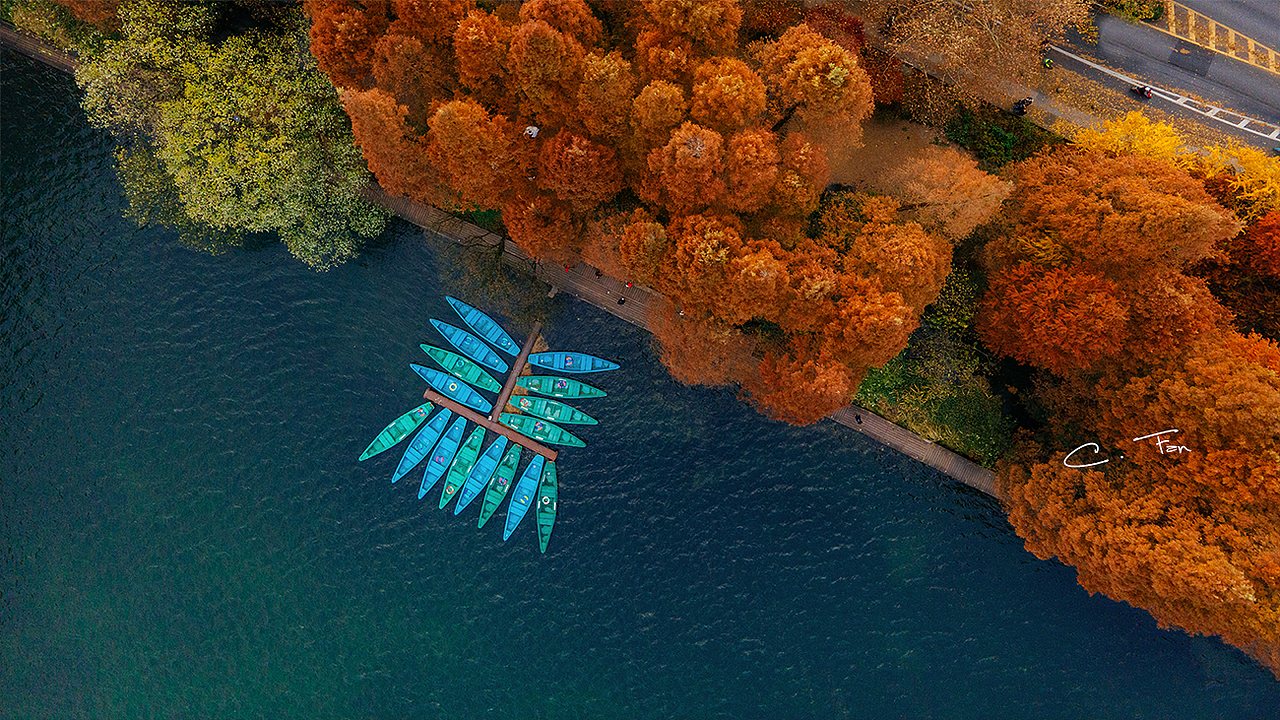 深秋浓郁的西湖，上帝视角。（图ZMjM3NTk1MTA4） - 风光摄影 - 站酷设计师陈帆fotochen原创素材 - 站酷ZCOOL