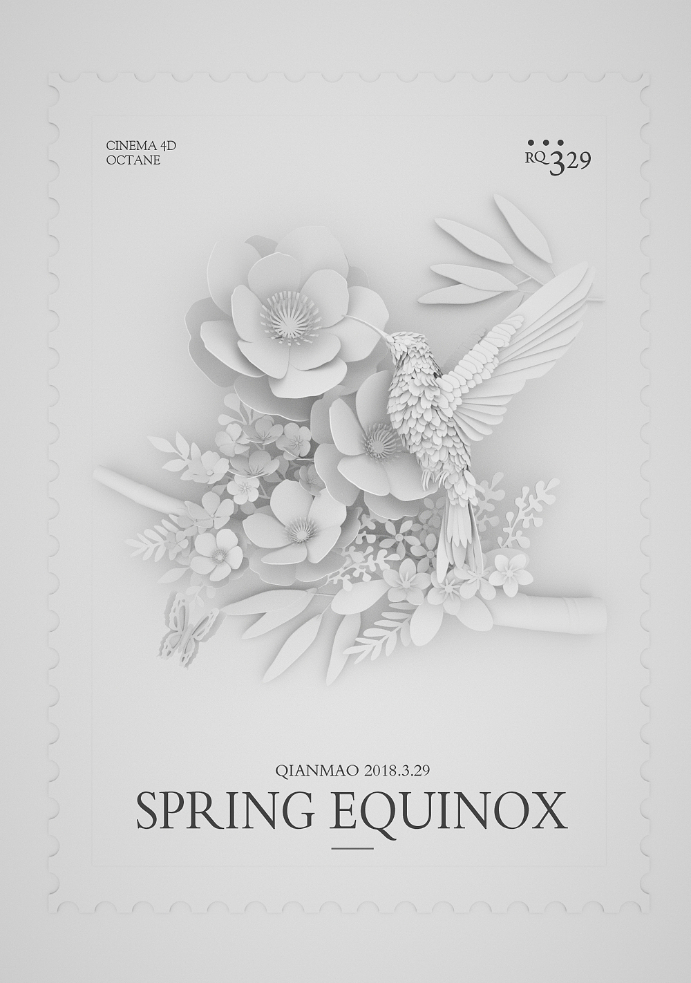 c4d春分剪紙郵票海報(bào)（圖ZMTA5OTY3MjE2） - 海報(bào) - 站酷設(shè)計(jì)師仟毛原創(chuàng)素材 - 站酷ZCOOL